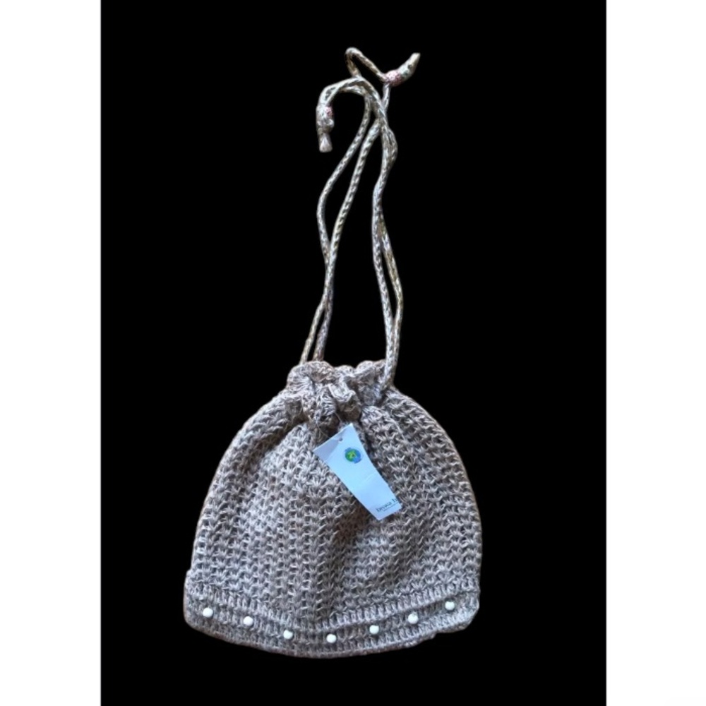 NWT! Biswa Bangla botua jute Drawstring purse bag beige